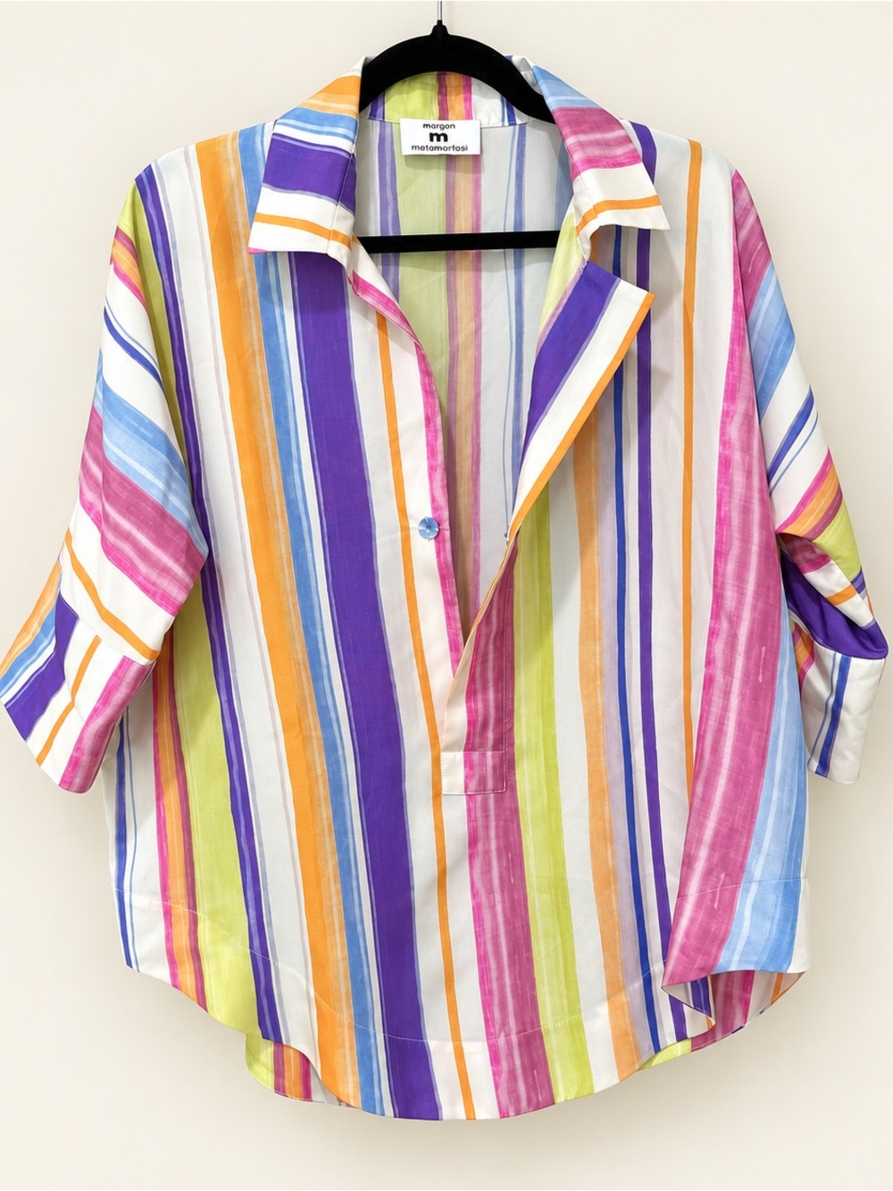 Margon Metamorfosi Vintage Luxury 100% Silk Stripe Blouse L/XL Made in Italy